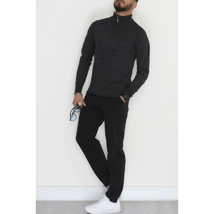Yakası Fermuarlı Erkek Triko Antrasit - 2550.2052.