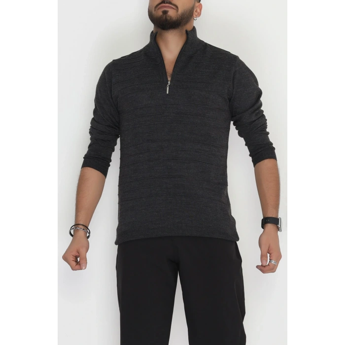 Yakası Fermuarlı Erkek Triko Antrasit - 2550.2052.