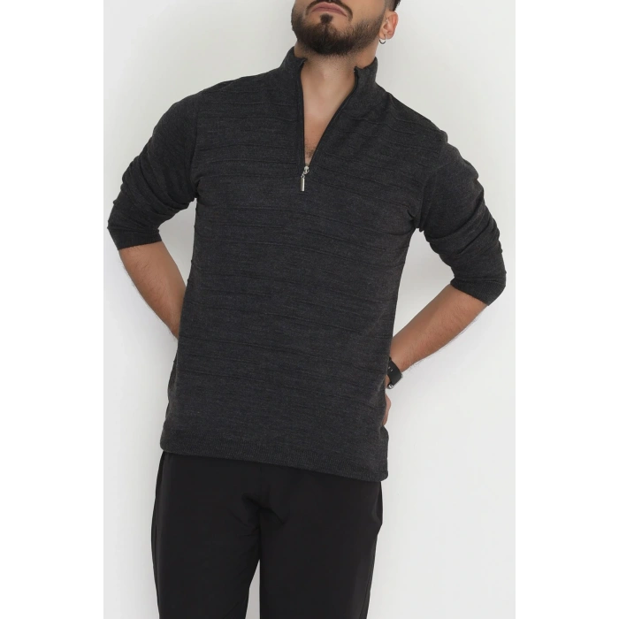 Yakası Fermuarlı Erkek Triko Antrasit - 2550.2052.