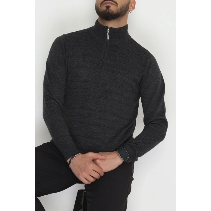 Yakası Fermuarlı Erkek Triko Antrasit - 2550.2052.
