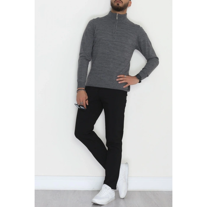 Yakası Fermuarlı Erkek Triko Füme - 2550.2052.