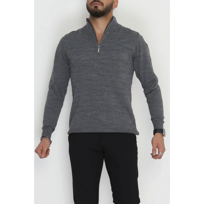 Yakası Fermuarlı Erkek Triko Füme - 2550.2052.