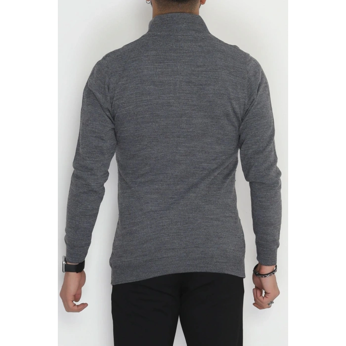 Yakası Fermuarlı Erkek Triko Füme - 2550.2052.