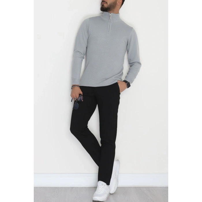 Yakası Fermuarlı Erkek Triko Gri - 2540.2052.