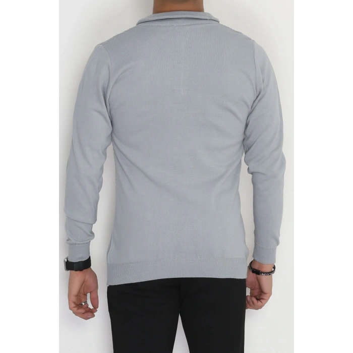 Yakası Fermuarlı Erkek Triko Gri - 2540.2052.
