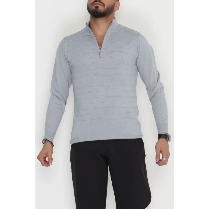 Yakası Fermuarlı Erkek Triko Gri - 2550.2052.