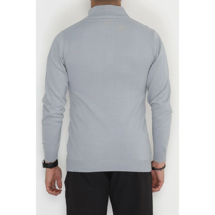 Yakası Fermuarlı Erkek Triko Gri - 2550.2052.
