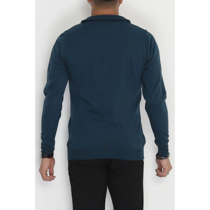 Yakası Fermuarlı Erkek Triko Petrol - 2540.2052.