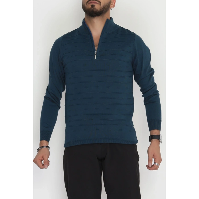 Yakası Fermuarlı Erkek Triko Petrol - 2550.2052.