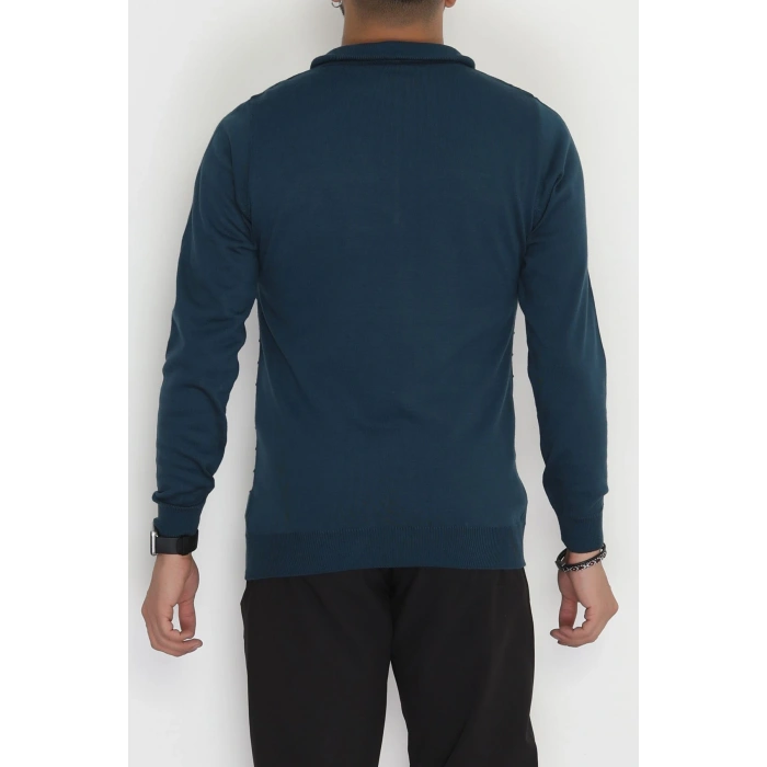 Yakası Fermuarlı Erkek Triko Petrol - 2550.2052.