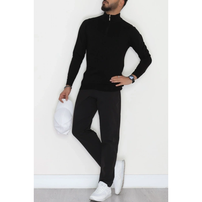 Yakası Fermuarlı Erkek Triko Siyah - 2540.2052.