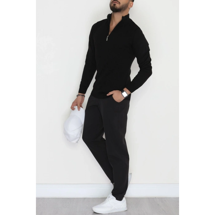 Yakası Fermuarlı Erkek Triko Siyah - 2540.2052.