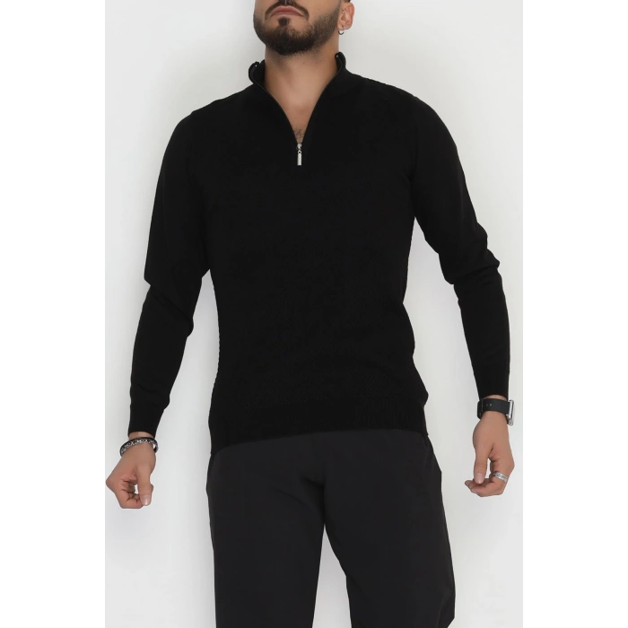 Yakası Fermuarlı Erkek Triko Siyah - 2540.2052.