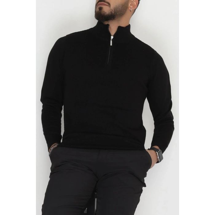 Yakası Fermuarlı Erkek Triko Siyah - 2540.2052.