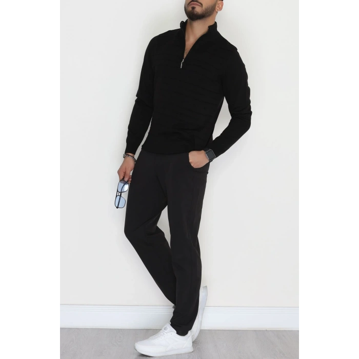 Yakası Fermuarlı Erkek Triko Siyah - 2550.2052.