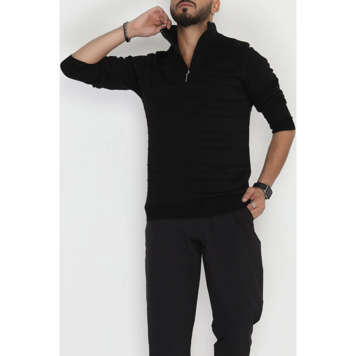 Yakası Fermuarlı Erkek Triko Siyah - 2550.2052.