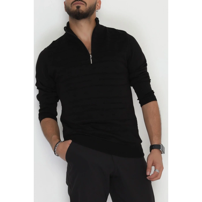 Yakası Fermuarlı Erkek Triko Siyah - 2550.2052.