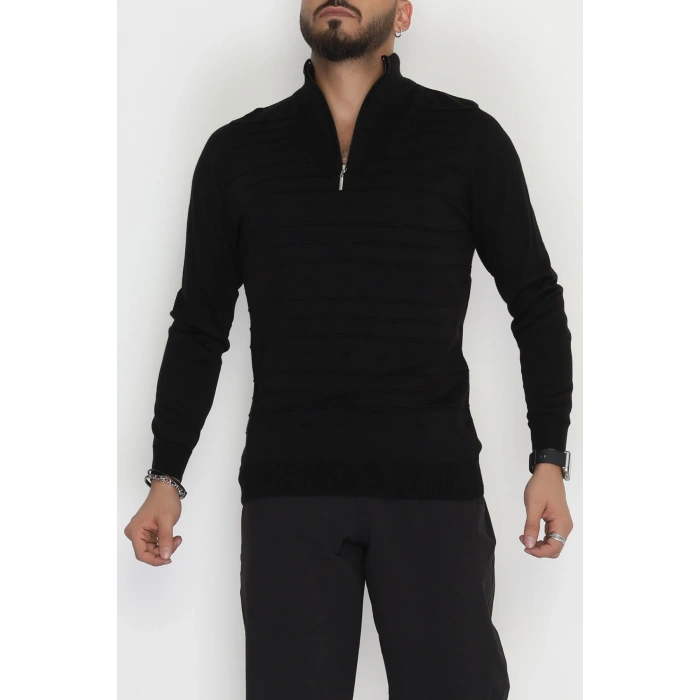Yakası Fermuarlı Erkek Triko Siyah - 2550.2052.