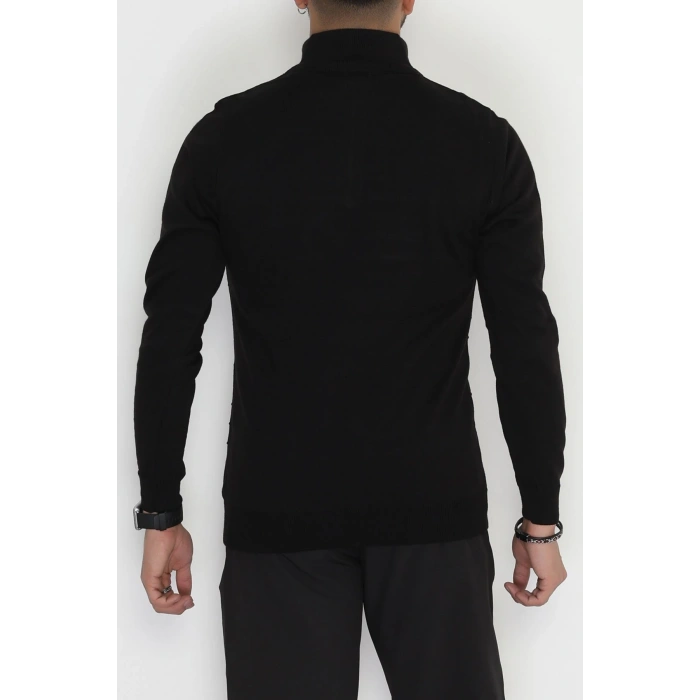 Yakası Fermuarlı Erkek Triko Siyah - 2550.2052.