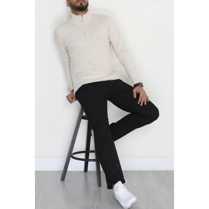 Yakası Fermuarlı Erkek Triko Taş - 2540.2052.