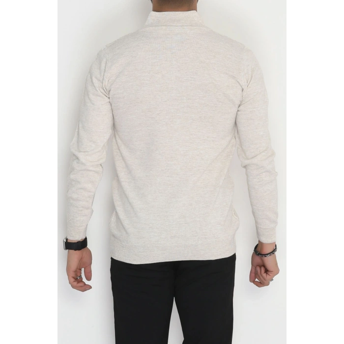 Yakası Fermuarlı Erkek Triko Taş - 2540.2052.