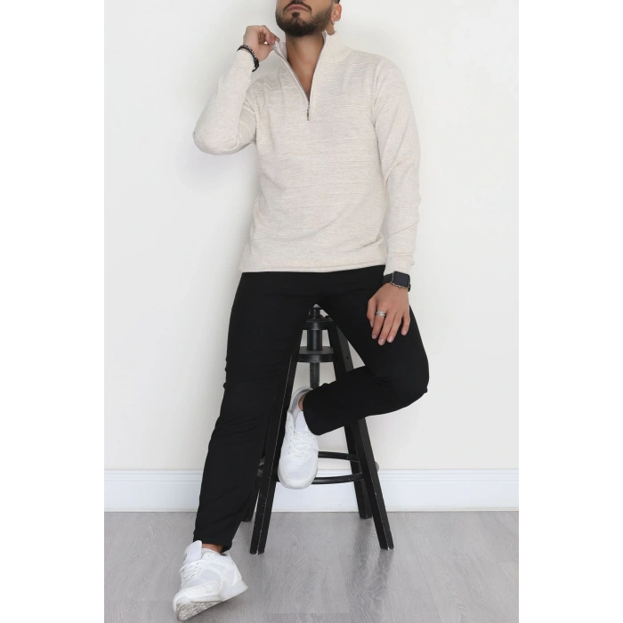 Yakası Fermuarlı Erkek Triko Taş - 2550.2052.