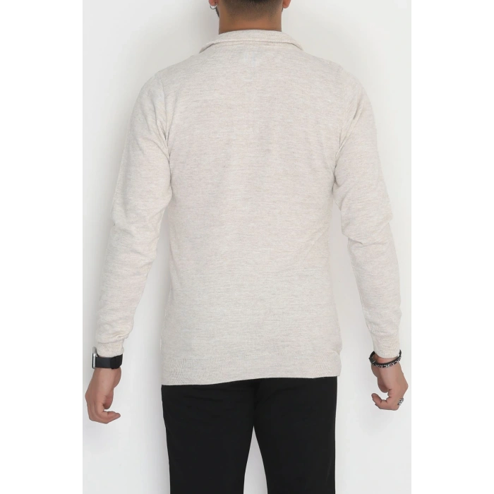 Yakası Fermuarlı Erkek Triko Taş - 2550.2052.