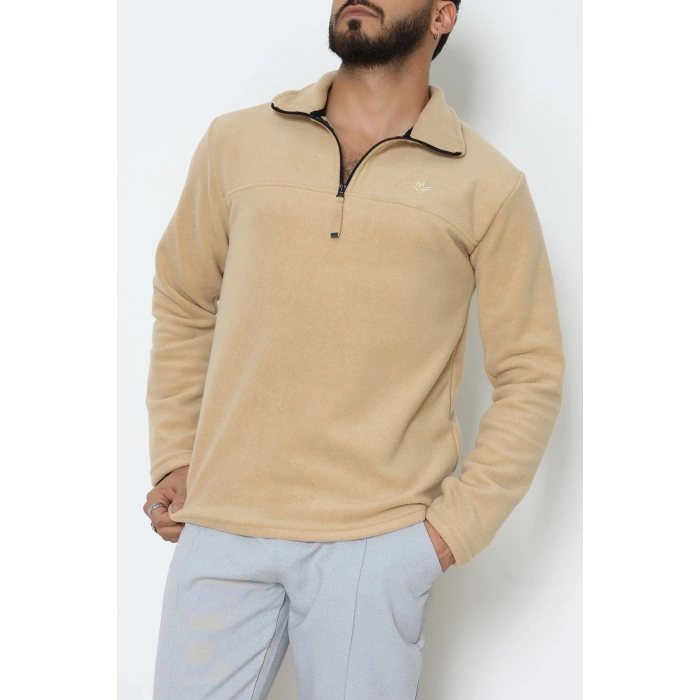 Yakası Fermuarlı Polar Erkek Sweat Bej - 51269.1937.