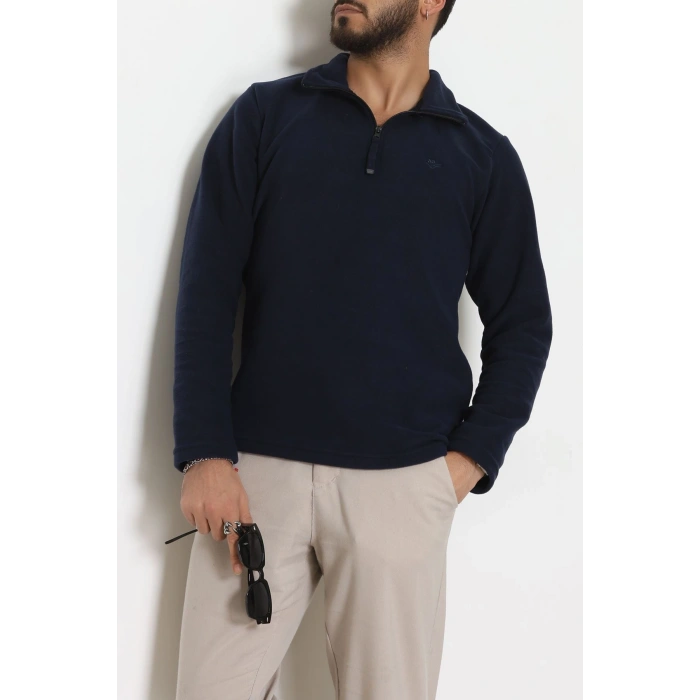 Yakası Fermuarlı Polar Erkek Sweat Lacivert - 42556.1937.