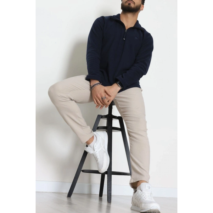 Yakası Fermuarlı Polar Erkek Sweat Lacivert - 42556.1937.