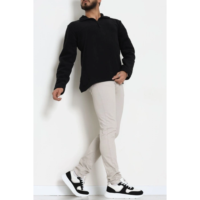 Yakası Fermuarlı Polar Erkek Sweat Siyah - 51269.1937.