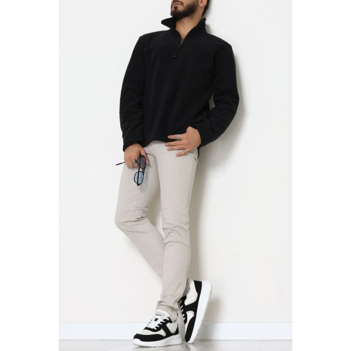 Yakası Fermuarlı Polar Erkek Sweat Siyah - 51269.1937.