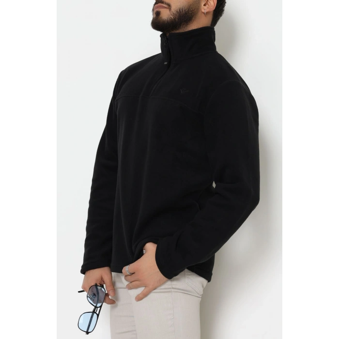 Yakası Fermuarlı Polar Erkek Sweat Siyah - 51269.1937.