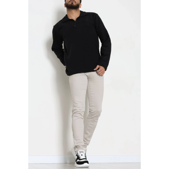 Yakası Fermuarlı Polar Erkek Sweat Siyah - 51269.1937.