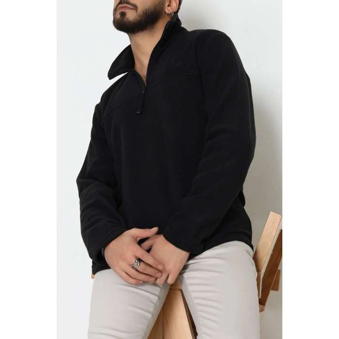Yakası Fermuarlı Polar Erkek Sweat Siyah - 51269.1937.