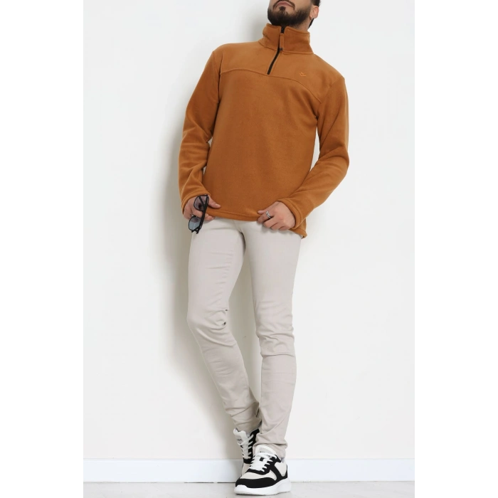Yakası Fermuarlı Polar Erkek Sweat Tütün - 51269.1937.