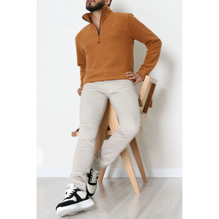 Yakası Fermuarlı Polar Erkek Sweat Tütün - 51269.1937.