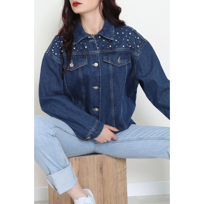 Yakası Taşlı Kot Ceket Lacivert - 10033.2059.