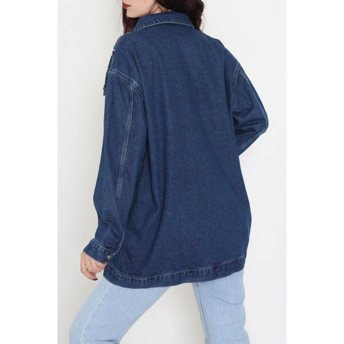 Yakası Taşlı Kot Ceket Lacivert - 10033.2059.