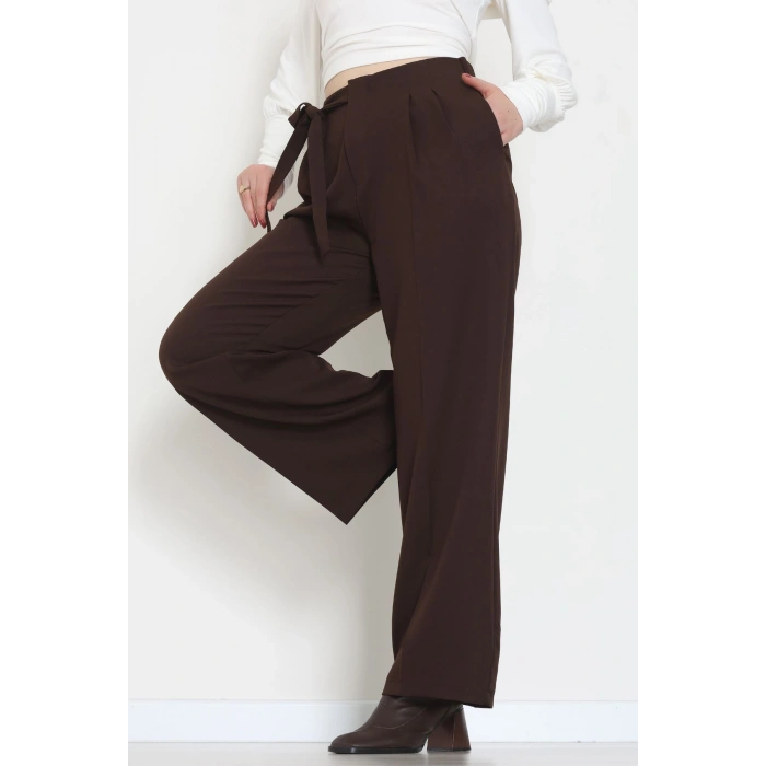 Yan Bağlama Detaylı Dabıl Kumaş Pantolon Kahve - 51611.683.