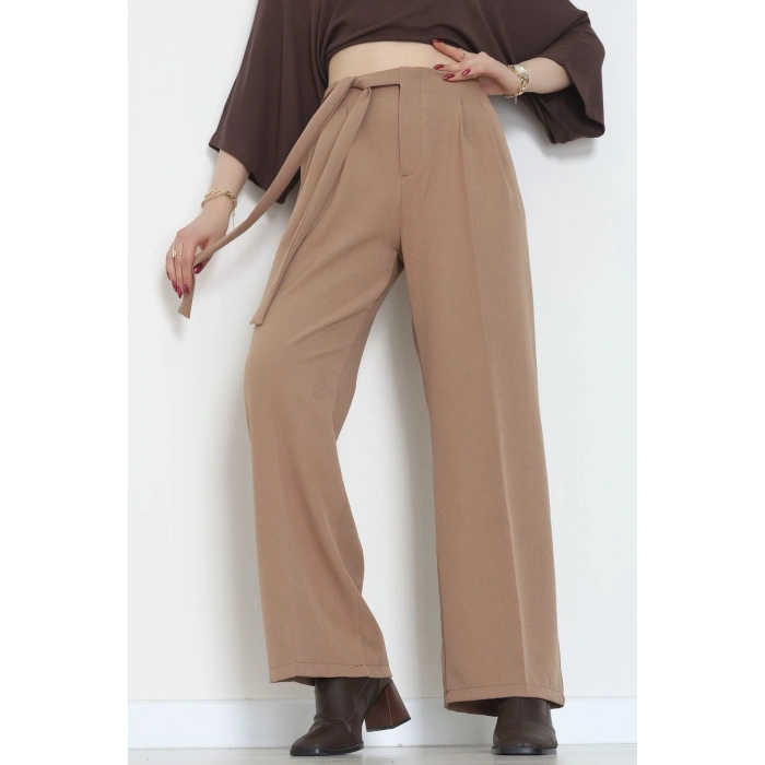 Yan Bağlama Detaylı Dabıl Kumaş Pantolon Latte - 51611.683.