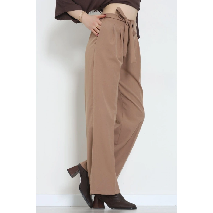 Yan Bağlama Detaylı Dabıl Kumaş Pantolon Latte - 51611.683.