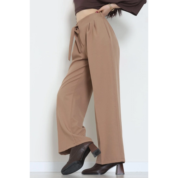 Yan Bağlama Detaylı Dabıl Kumaş Pantolon Latte - 51611.683.