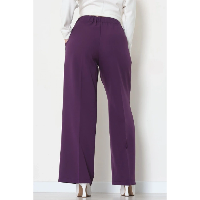 Yan Bağlama Detaylı Dabıl Kumaş Pantolon Mor - 51611.683.