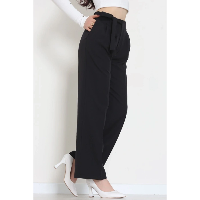 Yan Bağlama Detaylı Dabıl Kumaş Pantolon Siyah - 51611.683.