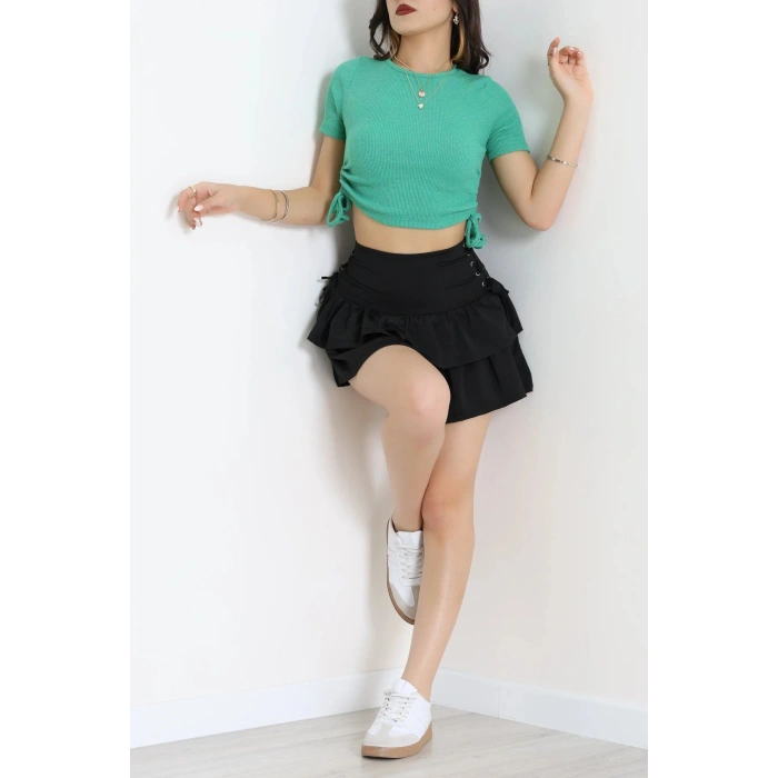 Yan Büzgülü Bağlama Detay Kaşkorse Bluz Yeşil - 71051.1748.