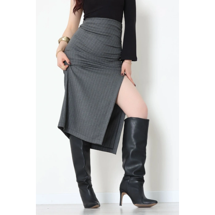 Yan Büzgülü Etek Füme - 60565.2126.