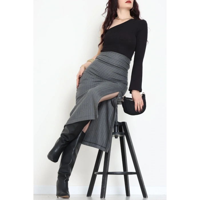 Yan Büzgülü Etek Füme - 60565.2126.