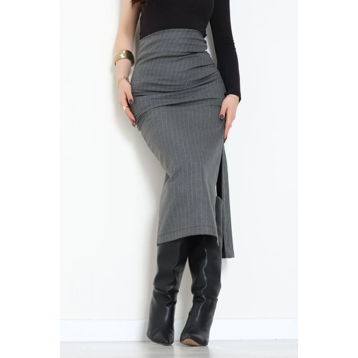 Yan Büzgülü Etek Füme - 60565.2126.