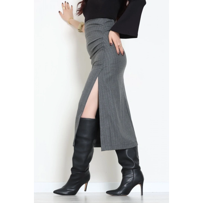 Yan Büzgülü Etek Füme - 60565.2126.